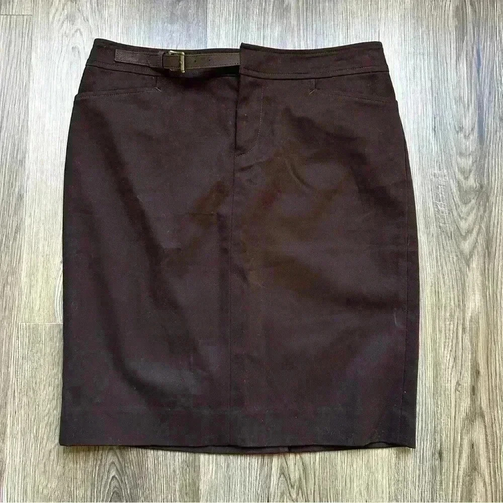 Lauren Ralph Lauren Skirt Twill 2P Stretch‎ Womens Pencil Brown Belted Preppy